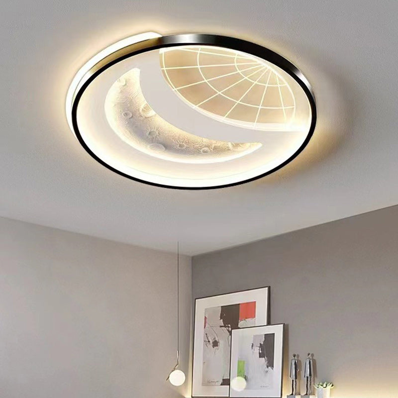Contemporary Creative Round Square Rectangular Space Moon Iron Aluminum Silicone Acrylic Resin LED Flush Mount Ceiling Light For Bedroom