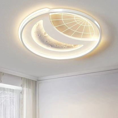 Contemporary Creative Round Square Rectangular Space Moon Iron Aluminum Silicone Acrylic Resin LED Flush Mount Ceiling Light For Bedroom
