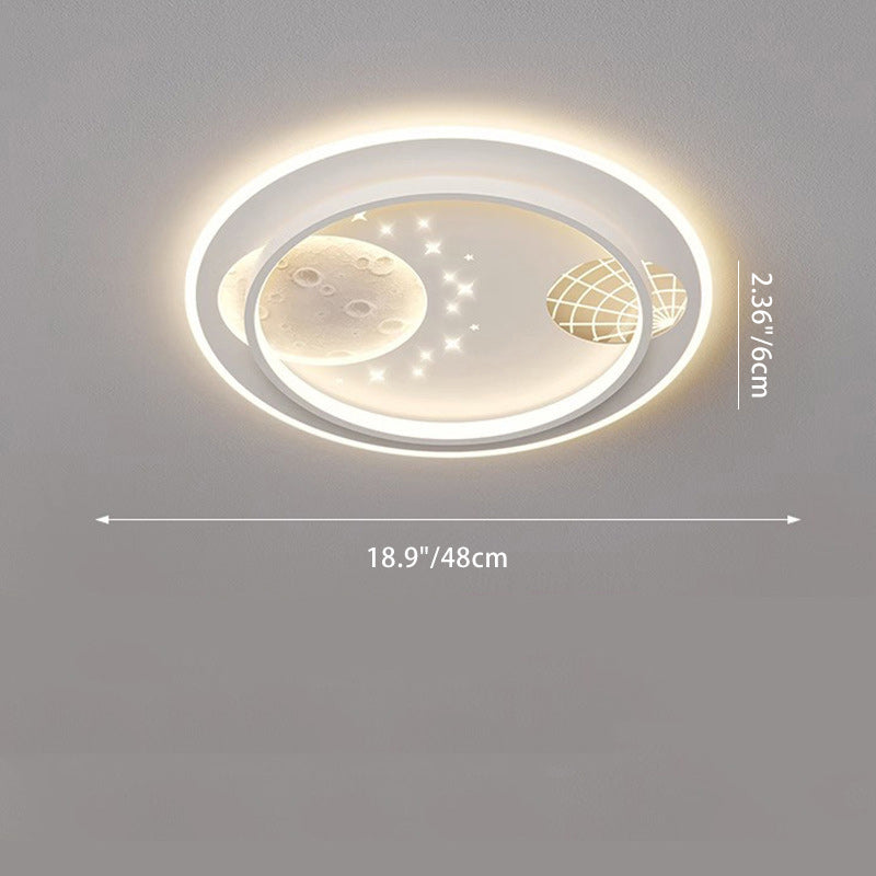 Contemporary Creative Round Square Rectangular Space Moon Iron Aluminum Silicone Acrylic Resin LED Flush Mount Ceiling Light For Bedroom