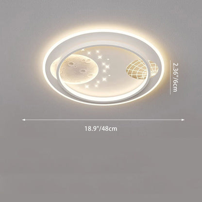 Contemporary Creative Round Square Rectangular Space Moon Iron Aluminum Silicone Acrylic Resin LED Flush Mount Ceiling Light For Bedroom