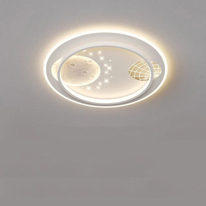 Contemporary Creative Round Square Rectangular Space Moon Iron Aluminum Silicone Acrylic Resin LED Flush Mount Ceiling Light For Bedroom