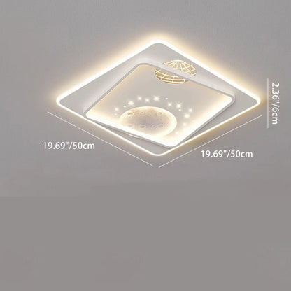Contemporary Creative Round Square Rectangular Space Moon Iron Aluminum Silicone Acrylic Resin LED Flush Mount Ceiling Light For Bedroom