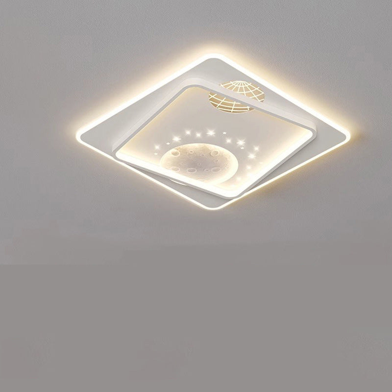 Contemporary Creative Round Square Rectangular Space Moon Iron Aluminum Silicone Acrylic Resin LED Flush Mount Ceiling Light For Bedroom