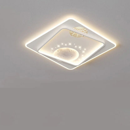 Contemporary Creative Round Square Rectangular Space Moon Iron Aluminum Silicone Acrylic Resin LED Flush Mount Ceiling Light For Bedroom