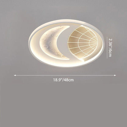Contemporary Creative Round Square Rectangular Space Moon Iron Aluminum Silicone Acrylic Resin LED Flush Mount Ceiling Light For Bedroom