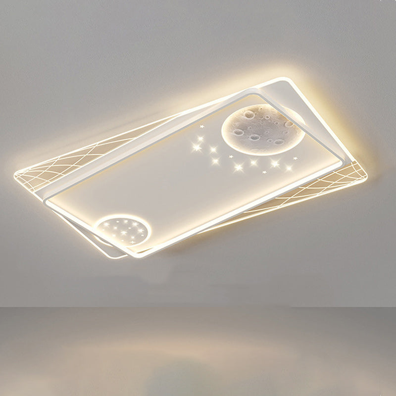 Contemporary Creative Round Square Rectangular Space Moon Iron Aluminum Silicone Acrylic Resin LED Flush Mount Ceiling Light For Bedroom
