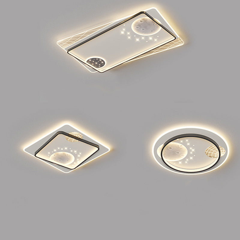 Contemporary Creative Round Square Rectangular Space Moon Iron Aluminum Silicone Acrylic Resin LED Flush Mount Ceiling Light For Bedroom