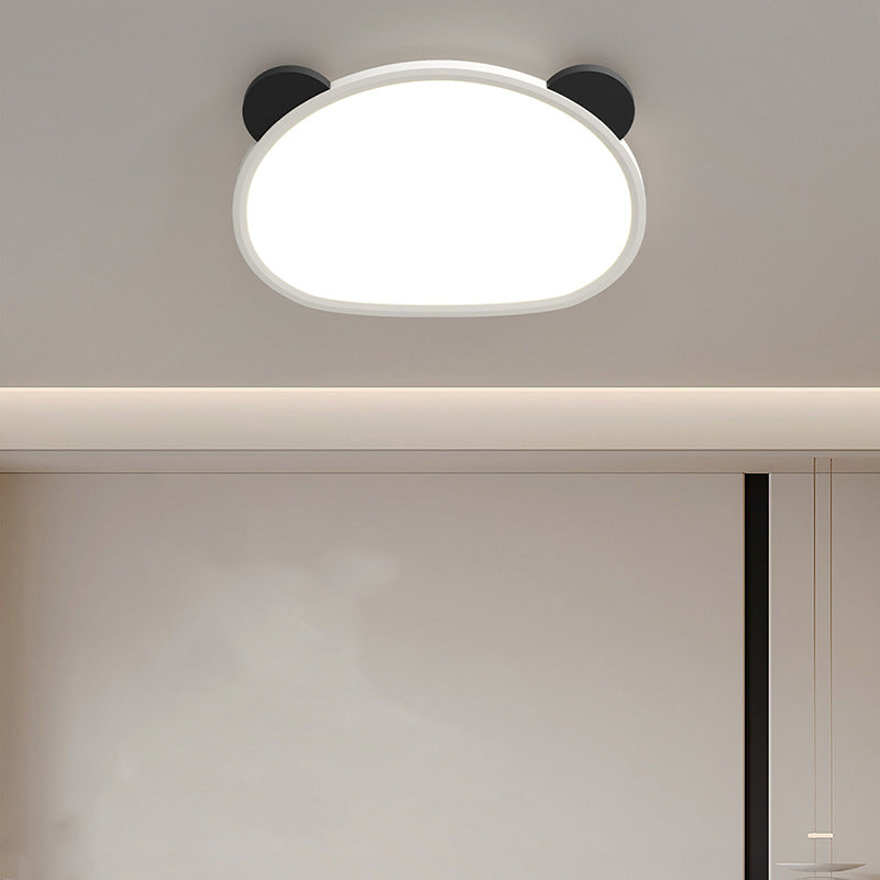 Contemporary Creative Cartoon Panda Round Aluminum Acrylic LED Flush Mount Ceiling Light For Bedroom