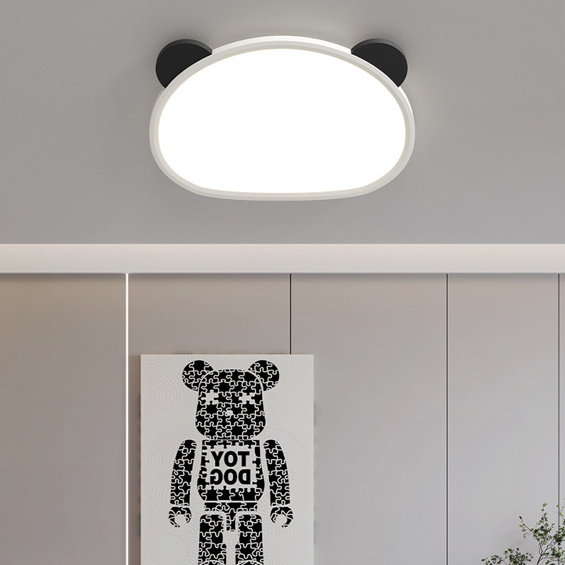 Contemporary Creative Cartoon Panda Round Aluminum Acrylic LED Flush Mount Ceiling Light For Bedroom