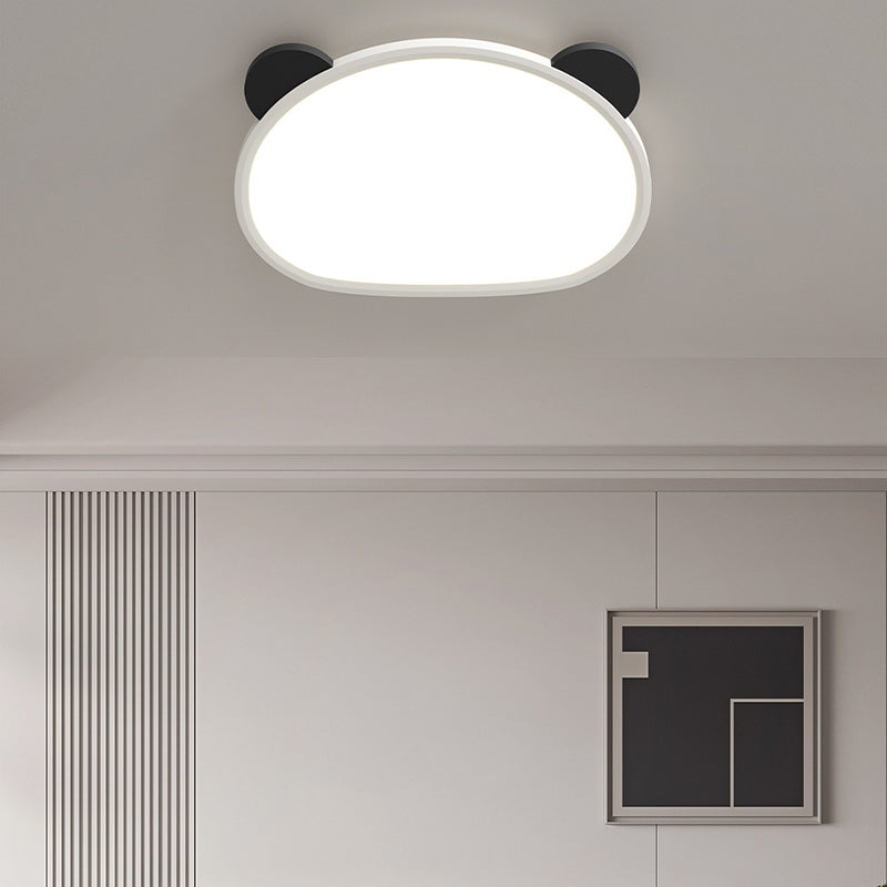 Contemporary Creative Cartoon Panda Round Aluminum Acrylic LED Flush Mount Ceiling Light For Bedroom