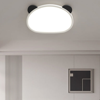 Contemporary Creative Cartoon Panda Round Aluminum Acrylic LED Flush Mount Ceiling Light For Bedroom