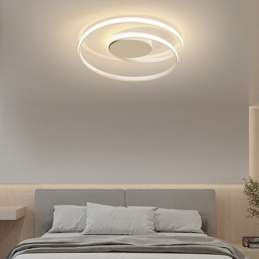 Modern Minimalist Double Round Aluminum Silicone LED Semi-Flush Mount Ceiling Light For Bedroom