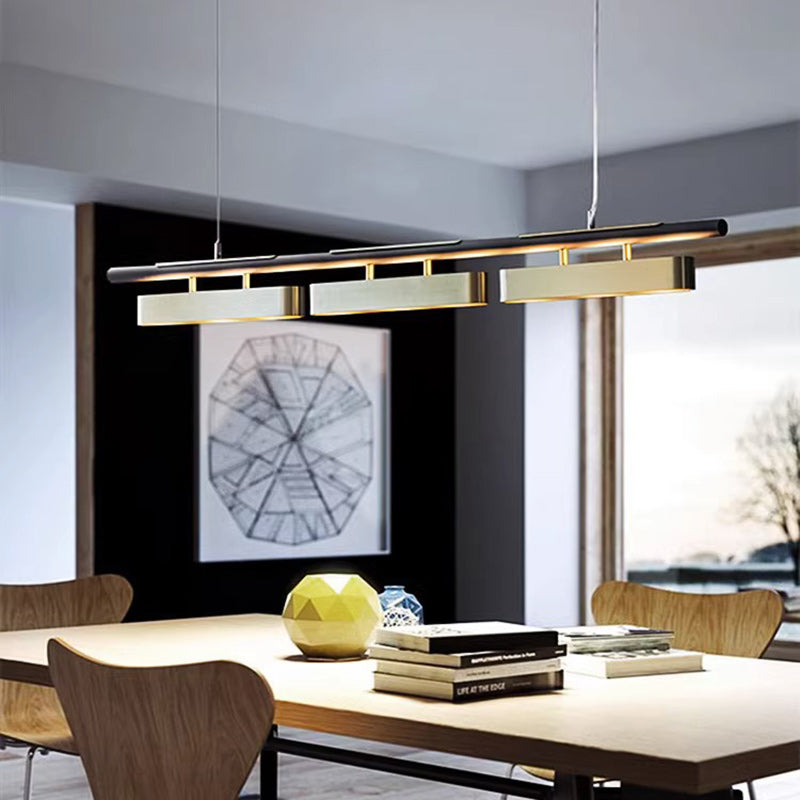 ثريا جزيرة LED مستطيلة الشكل من الفولاذ المقاوم للصدأ بتصميم عصري بسيط لغرفة الطعام