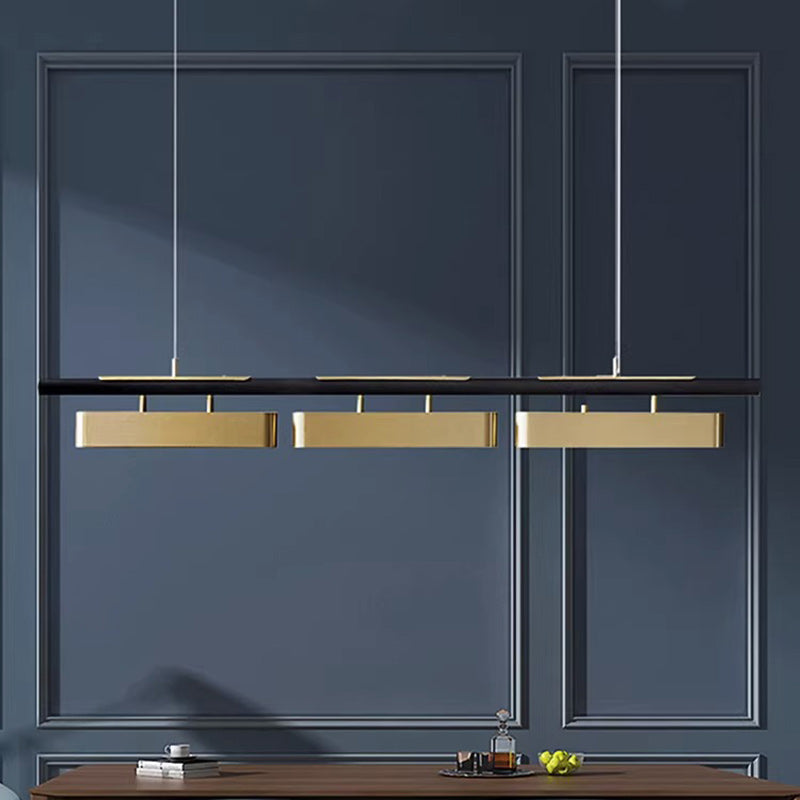 ثريا جزيرة LED مستطيلة الشكل من الفولاذ المقاوم للصدأ بتصميم عصري بسيط لغرفة الطعام