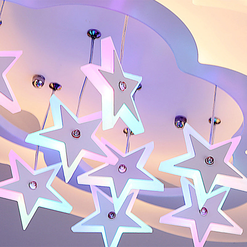 Modern Art Deco Cloud Shape Star Iron Acrylic LED Flush Mount Ceiling Light For Bedroom