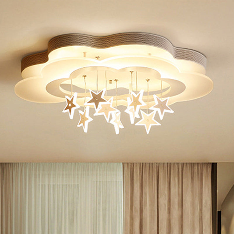 Modern Art Deco Cloud Shape Star Iron Acrylic LED Flush Mount Ceiling Light For Bedroom