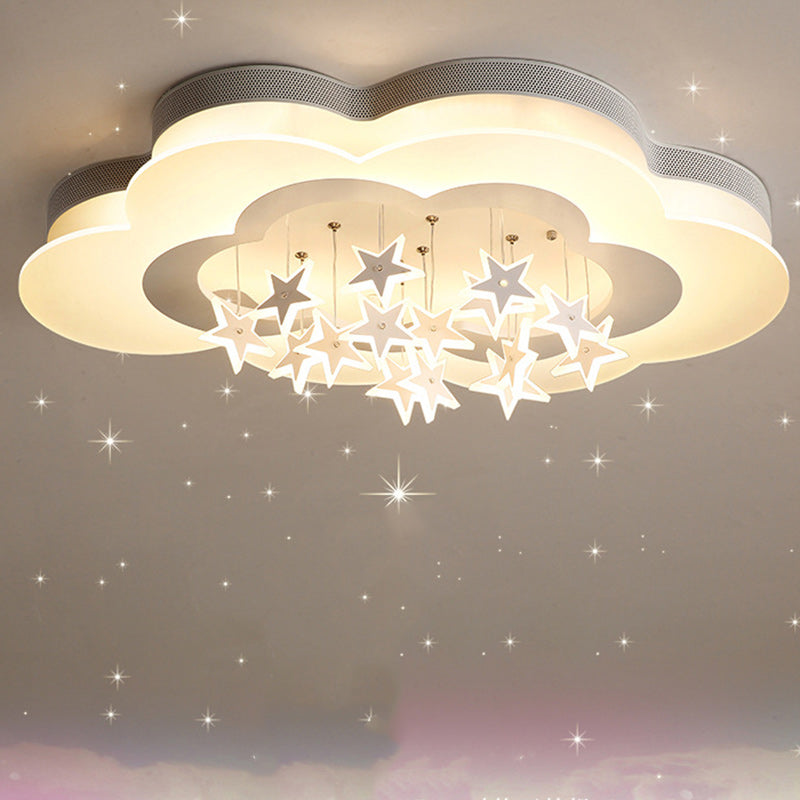 Modern Art Deco Cloud Shape Star Iron Acrylic LED Flush Mount Ceiling Light For Bedroom