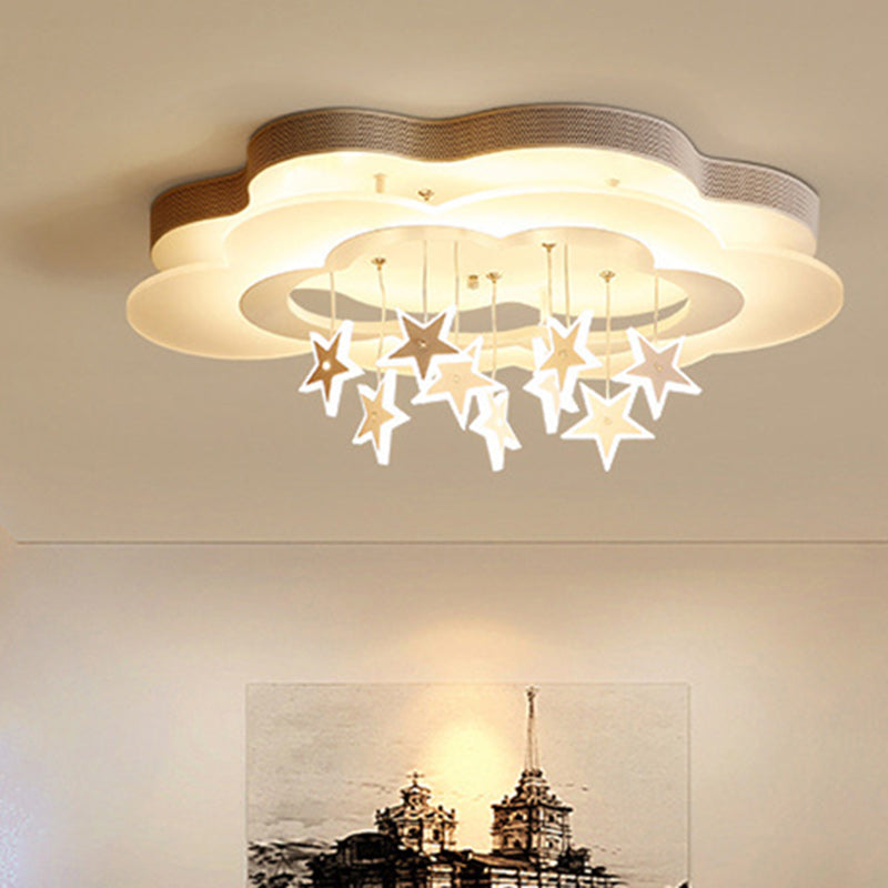 Modern Art Deco Cloud Shape Star Iron Acrylic LED Flush Mount Ceiling Light For Bedroom