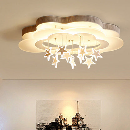 Modern Art Deco Cloud Shape Star Iron Acrylic LED Flush Mount Ceiling Light For Bedroom
