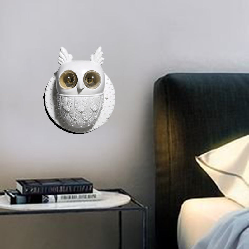 Contemporary Creative Owl Shape Oval Resin 2-Light Wall Sconce Lamp For Bedroom
