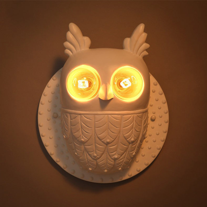 Contemporary Creative Owl Shape Oval Resin 2-Light Wall Sconce Lamp For Bedroom
