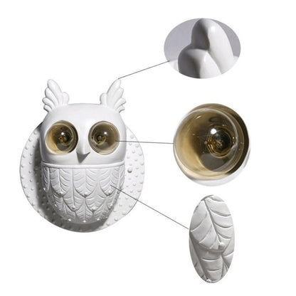 Contemporary Creative Owl Shape Oval Resin 2-Light Wall Sconce Lamp For Bedroom