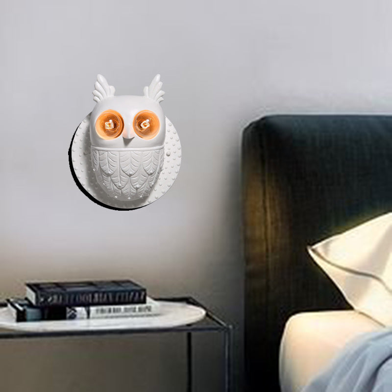 Contemporary Creative Owl Shape Oval Resin 2-Light Wall Sconce Lamp For Bedroom