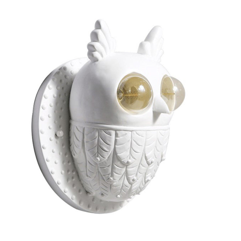 Contemporary Creative Owl Shape Oval Resin 2-Light Wall Sconce Lamp For Bedroom