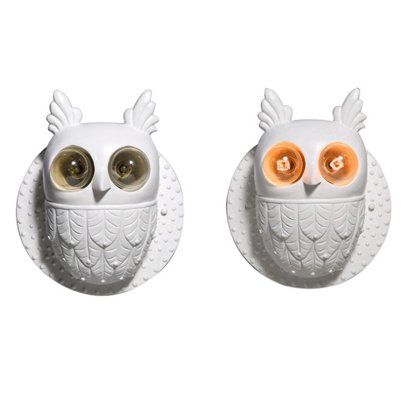 Contemporary Creative Owl Shape Oval Resin 2-Light Wall Sconce Lamp For Bedroom