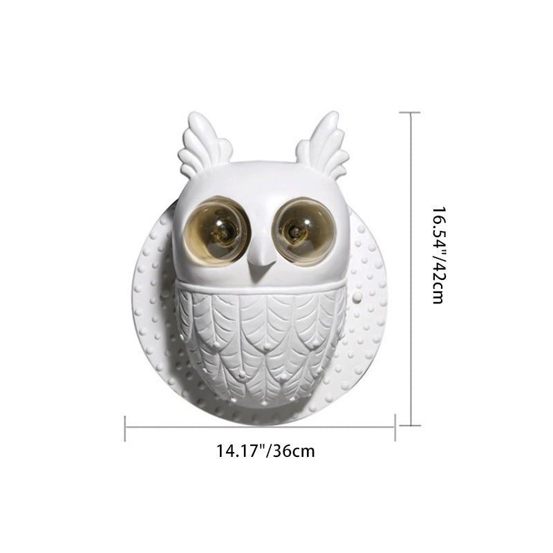 Contemporary Creative Owl Shape Oval Resin 2-Light Wall Sconce Lamp For Bedroom