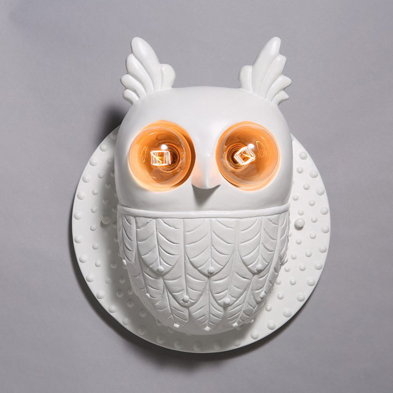 Contemporary Creative Owl Shape Oval Resin 2-Light Wall Sconce Lamp For Bedroom