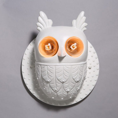 Contemporary Creative Owl Shape Oval Resin 2-Light Wall Sconce Lamp For Bedroom