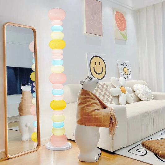 Contemporary Creative Candy Cane Shape Round Hardware Glass LED Standing Floor Lamp For Living Room