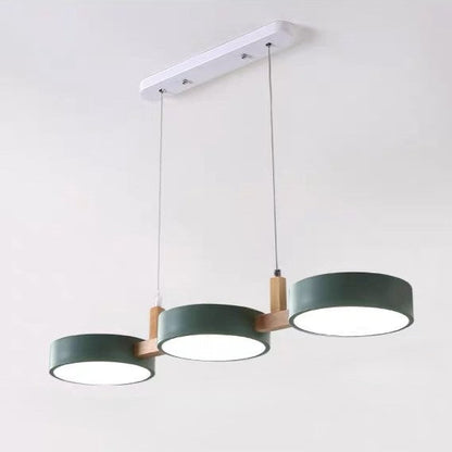 ثريا LED معاصرة من خشب الحديد الأكريليك بتصميم أسطواني دائري من الماكارون بتصميم إسكندنافي لغرفة الطعام