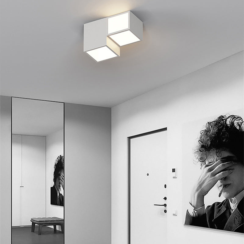 Contemporary Scandinavian Rubik's Cube Square Rectangle Iron Acrylic LED Flush Mount Ceiling Light For Bedroom