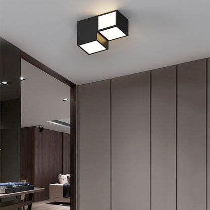 Contemporary Scandinavian Rubik's Cube Square Rectangle Iron Acrylic LED Flush Mount Ceiling Light For Bedroom