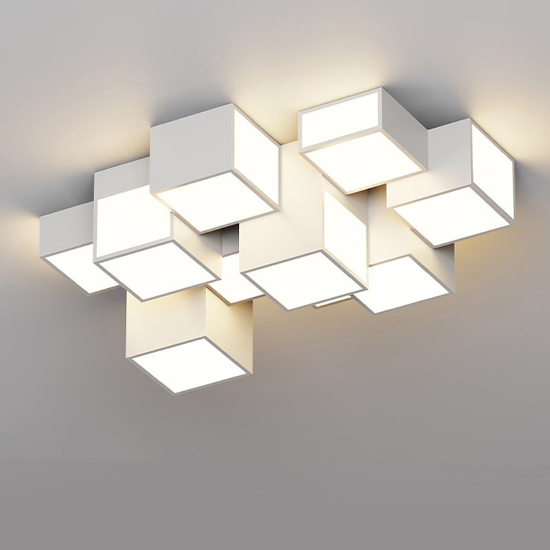 Contemporary Scandinavian Rubik's Cube Square Rectangle Iron Acrylic LED Flush Mount Ceiling Light For Bedroom
