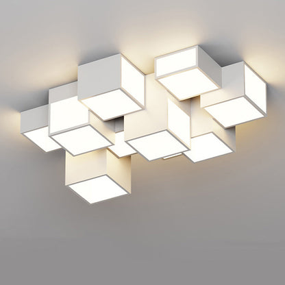 Contemporary Scandinavian Rubik's Cube Square Rectangle Iron Acrylic LED Flush Mount Ceiling Light For Bedroom