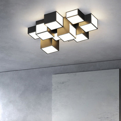 Contemporary Scandinavian Rubik's Cube Square Rectangle Iron Acrylic LED Flush Mount Ceiling Light For Bedroom
