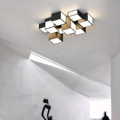 Contemporary Scandinavian Rubik's Cube Square Rectangle Iron Acrylic LED Flush Mount Ceiling Light For Bedroom