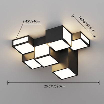 Contemporary Scandinavian Rubik's Cube Square Rectangle Iron Acrylic LED Flush Mount Ceiling Light For Bedroom