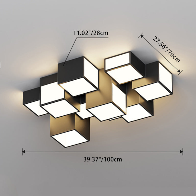 Contemporary Scandinavian Rubik's Cube Square Rectangle Iron Acrylic LED Flush Mount Ceiling Light For Bedroom