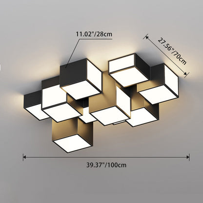 Contemporary Scandinavian Rubik's Cube Square Rectangle Iron Acrylic LED Flush Mount Ceiling Light For Bedroom
