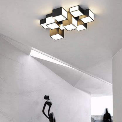 Contemporary Scandinavian Rubik's Cube Square Rectangle Iron Acrylic LED Flush Mount Ceiling Light For Bedroom