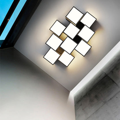 Contemporary Scandinavian Rubik's Cube Square Rectangle Iron Acrylic LED Flush Mount Ceiling Light For Bedroom