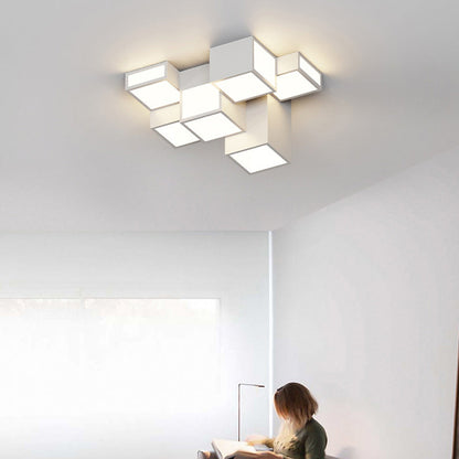 Contemporary Scandinavian Rubik's Cube Square Rectangle Iron Acrylic LED Flush Mount Ceiling Light For Bedroom