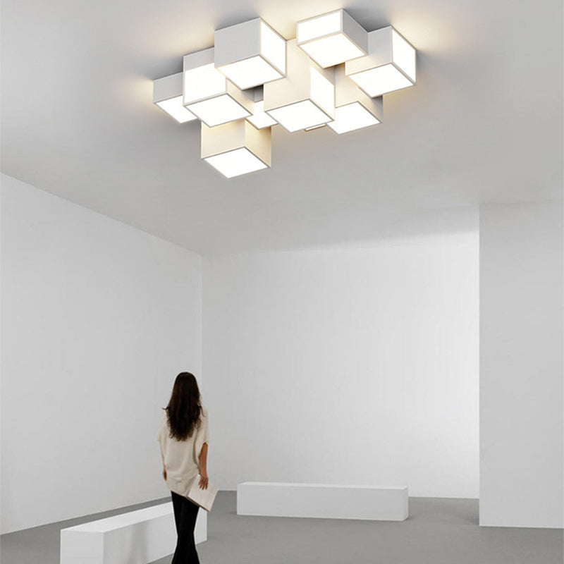 Contemporary Scandinavian Rubik's Cube Square Rectangle Iron Acrylic LED Flush Mount Ceiling Light For Bedroom