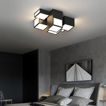 Contemporary Scandinavian Rubik's Cube Square Rectangle Iron Acrylic LED Flush Mount Ceiling Light For Bedroom