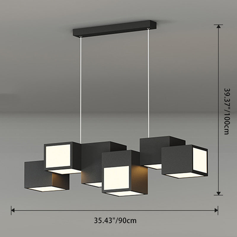 Contemporary Scandinavian Rubik's Cube Staggered Square Iron Acrylic LED Island Light Chandelier For Dining Room