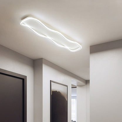Contemporary Creative Rectangle Wave Linear Iron Aluminum Silicone LED Flush Mount Ceiling Light For Bedroom